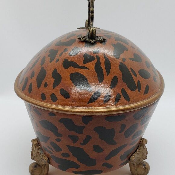 Decorative Vintage Leopard Wooden Vanity/Storage Box with Ornate Feet - Picture 2 of 7